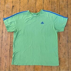 Vintage Adidas Green Tee with Blue Stripes